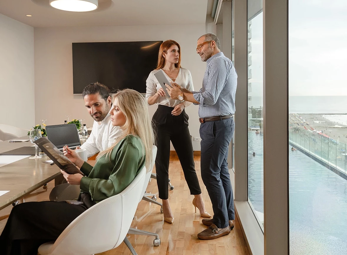 a group of people in a room