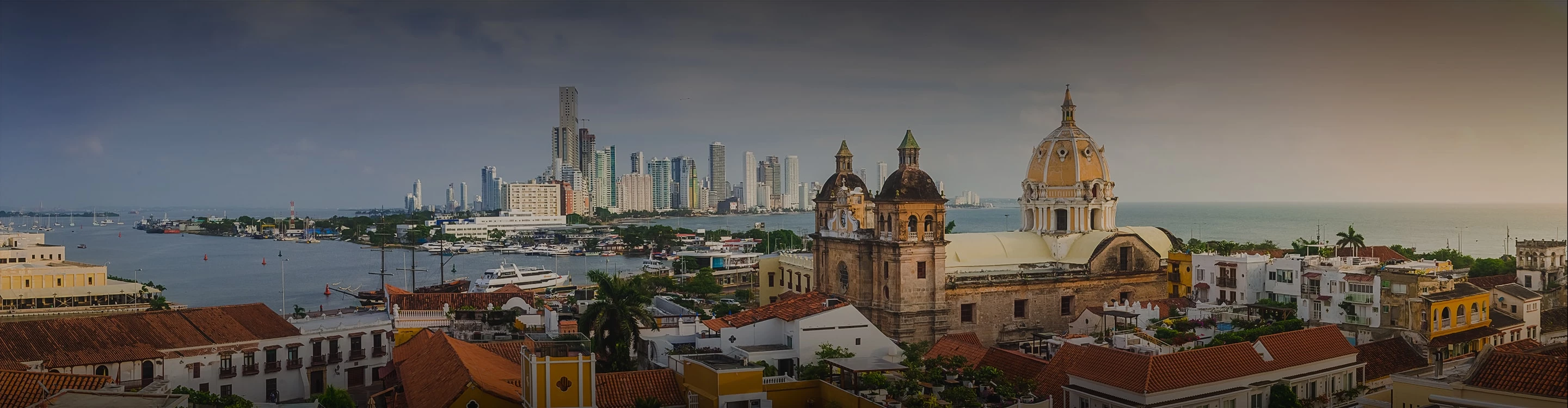 a city with a body of water and a large building