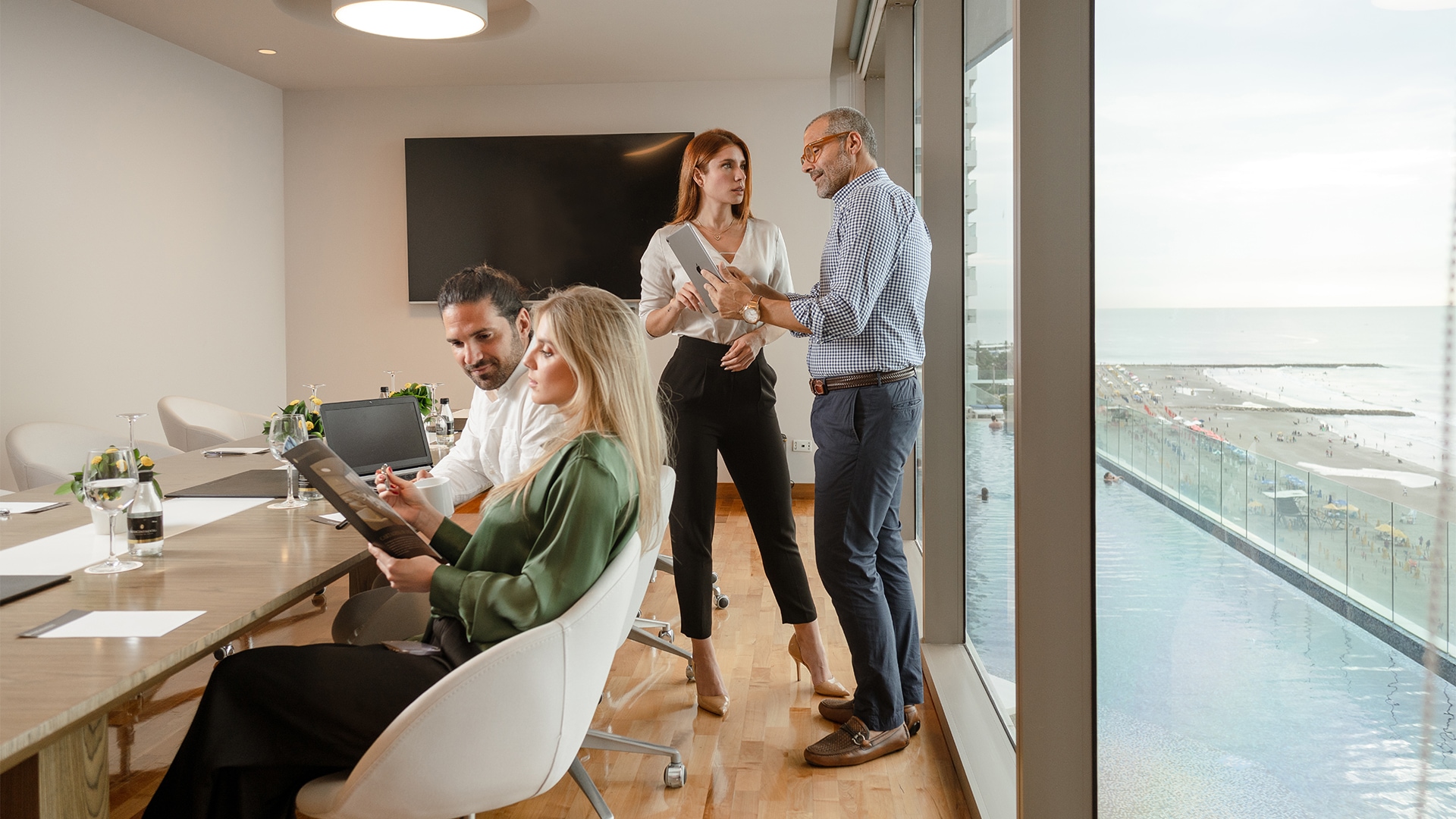 a group of people in a room