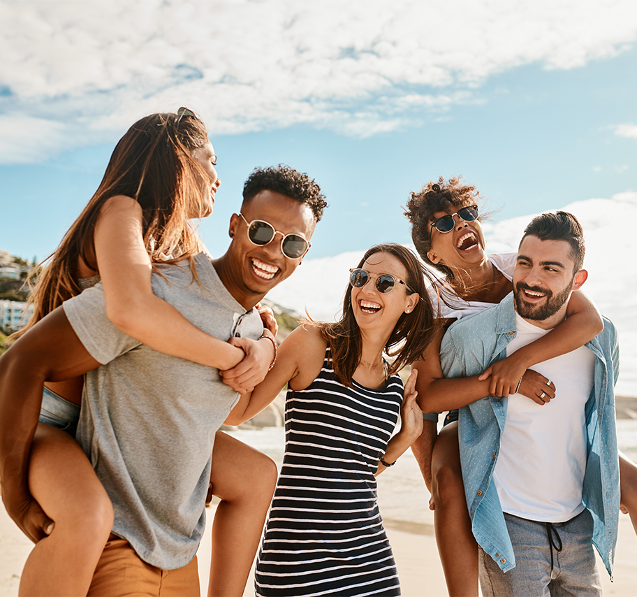 a group of people on a beach