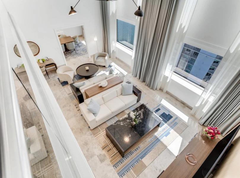a living room with a couch and a coffee table