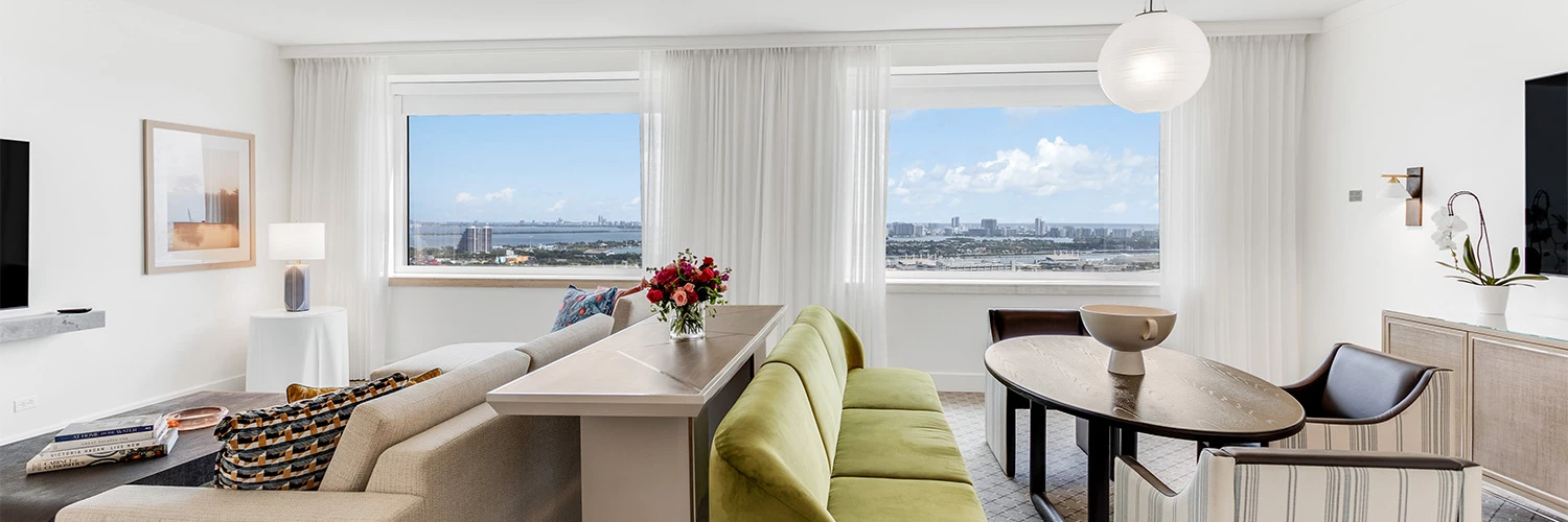 a living room with a large window