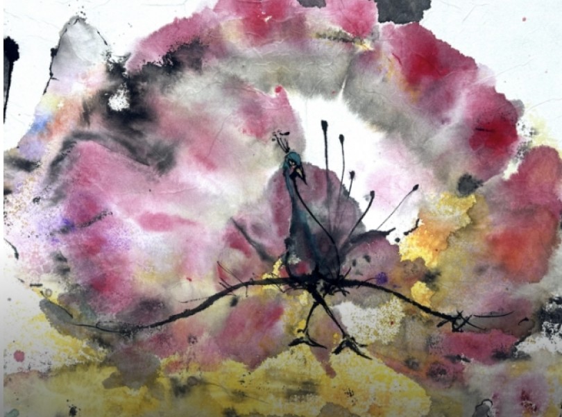 a watercolor painting of a bird