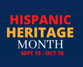 a blue background with red and yellow text