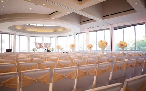 panoramic view of saint paul riverfront wedding ballroom set up