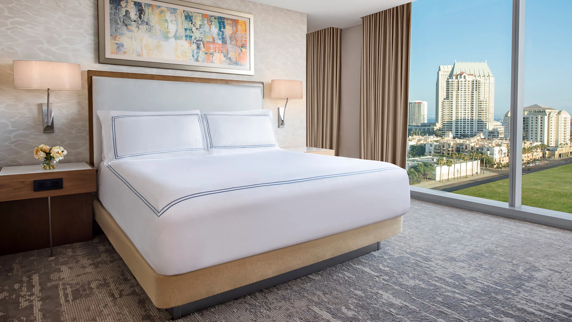 a bed in a hotel room