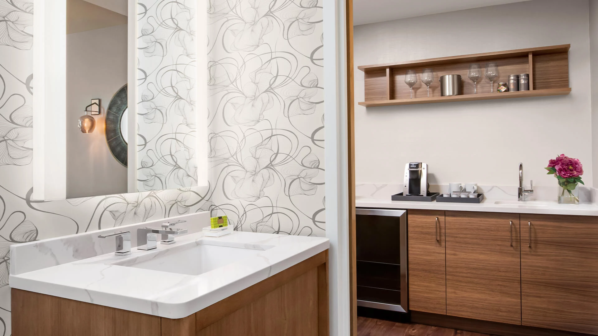 a bathroom with a sink and a countertop