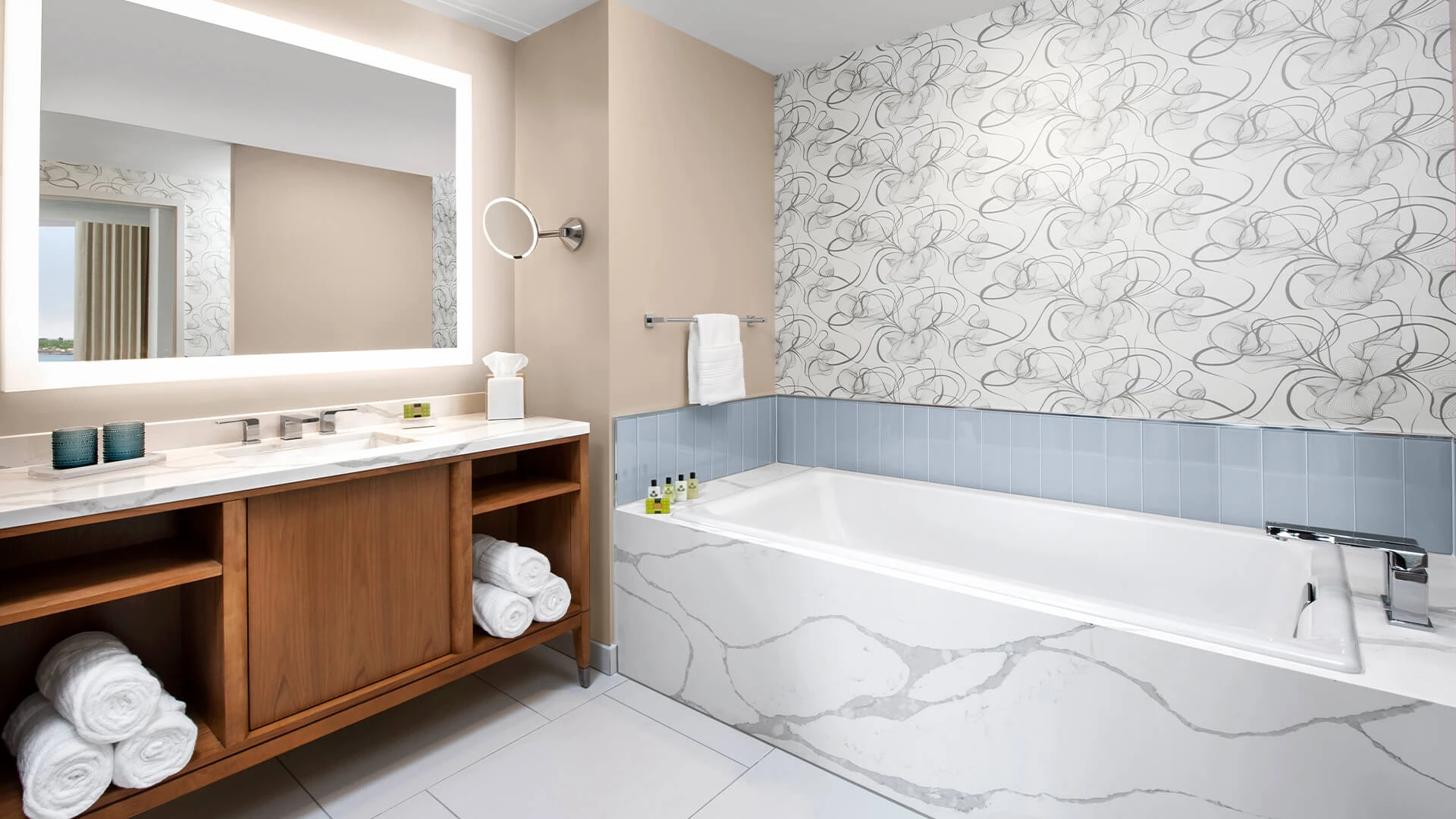 a bathroom with a bathtub and sink