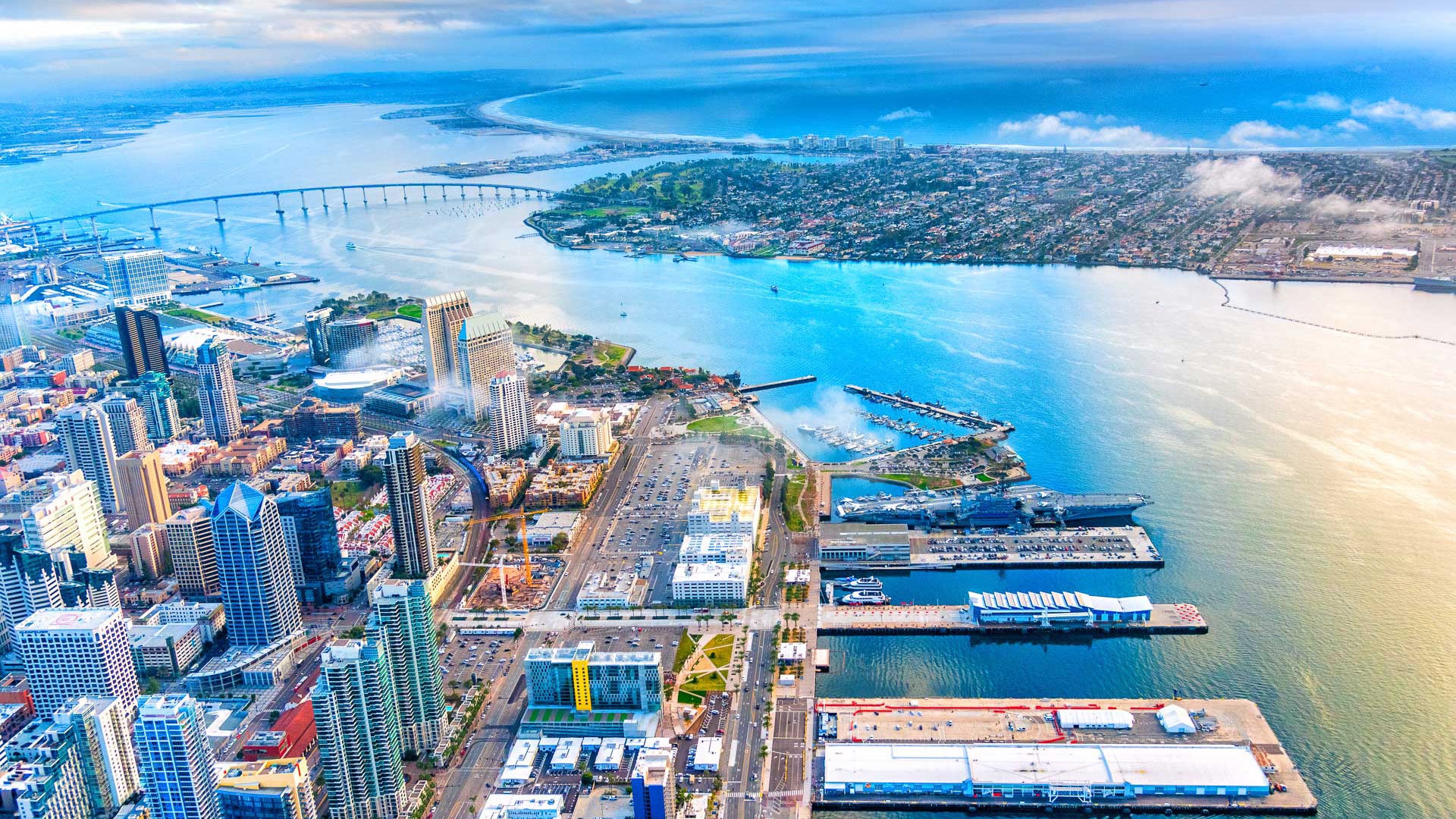 a city next to a body of water