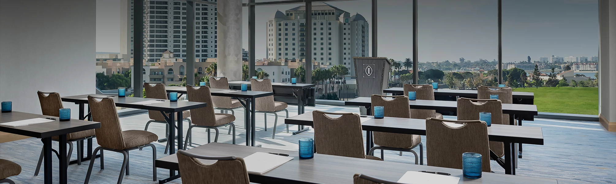 a room with tables and chairs