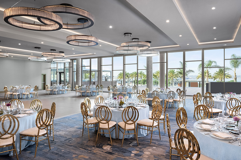 a room with tables and chairs