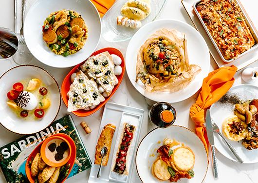 a table with plates of food