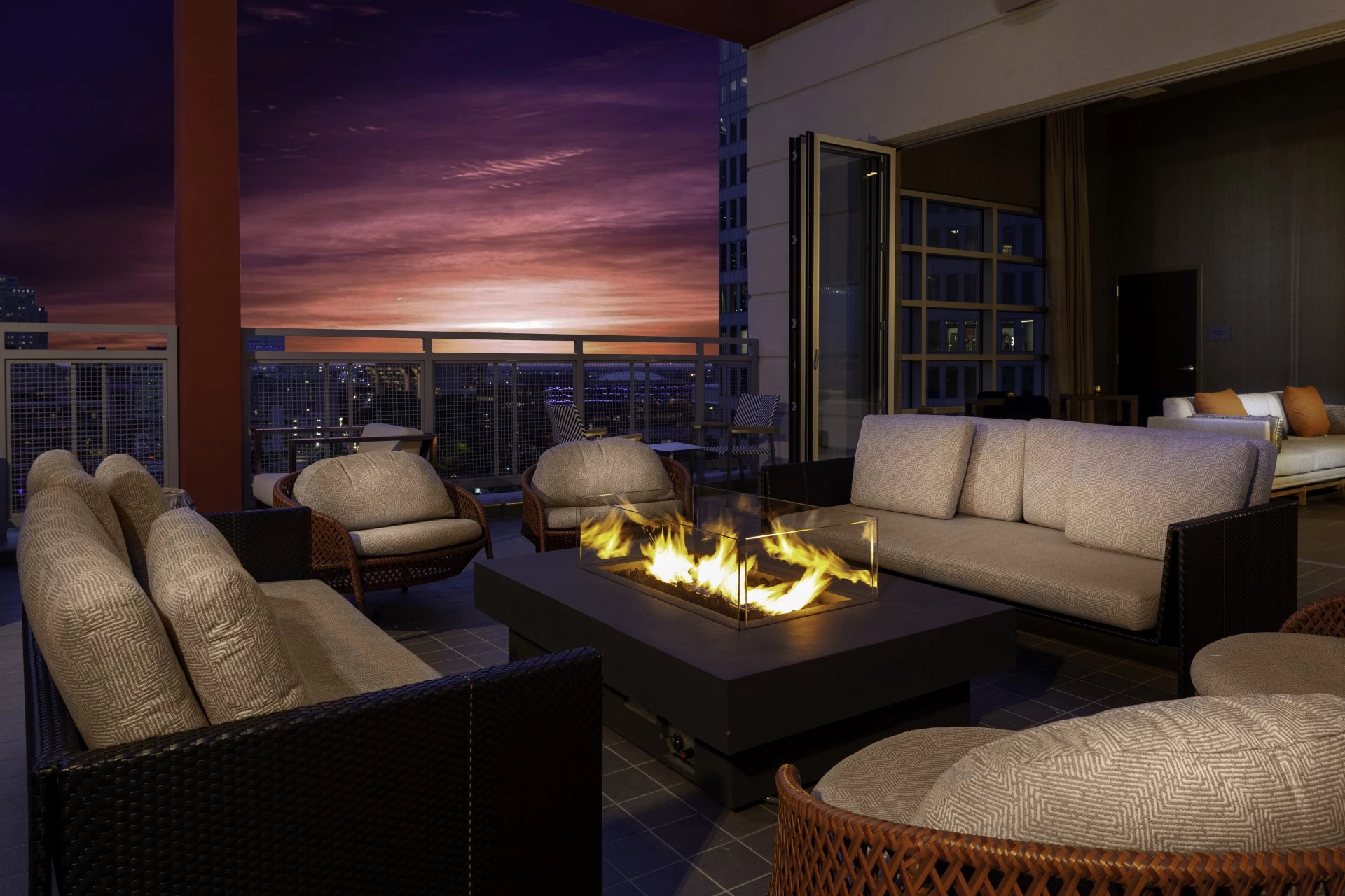 a fire pit on a patio