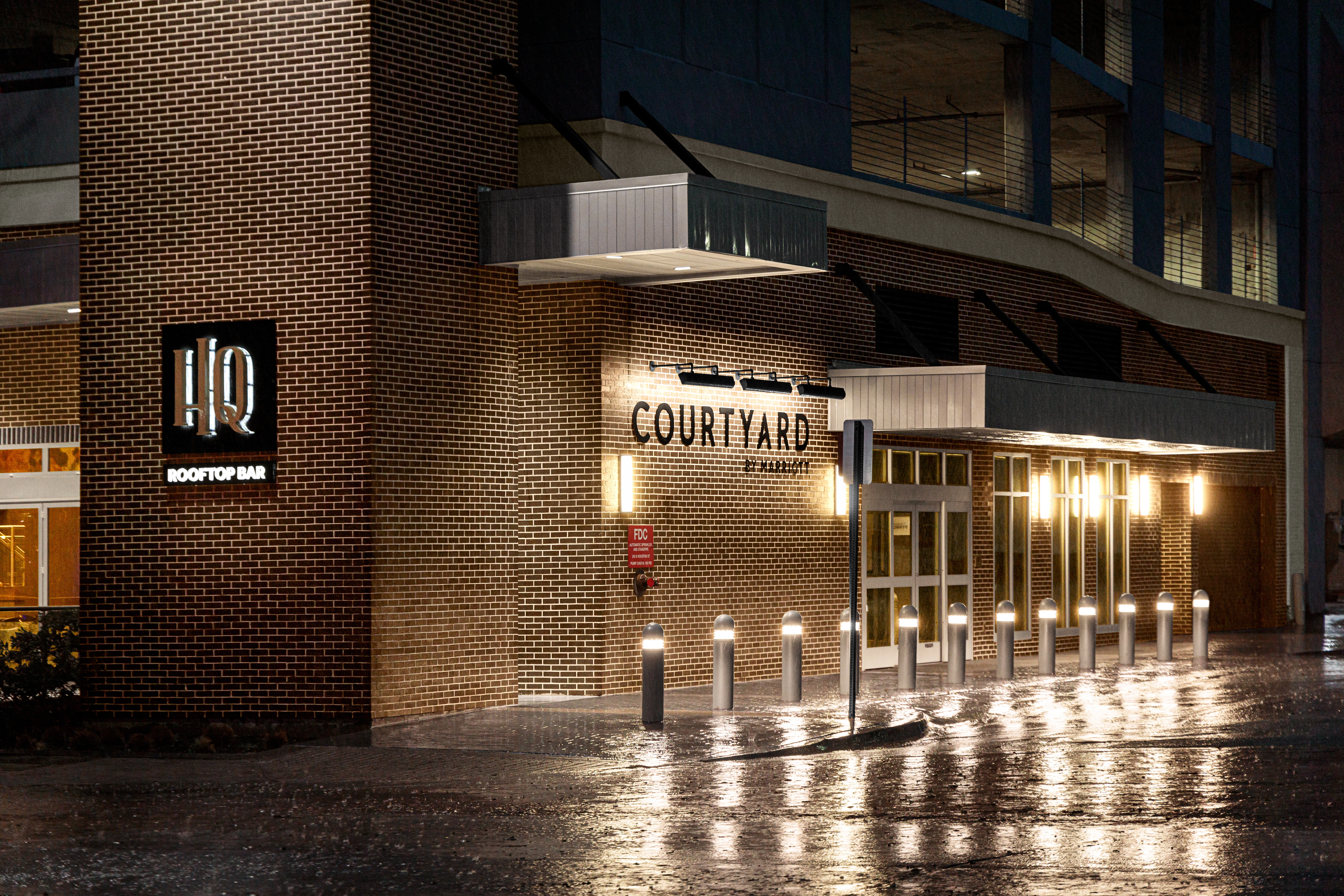 exterior of hyatt place hotel at night time