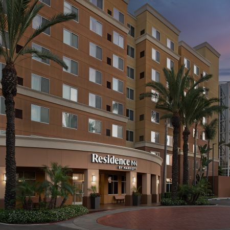 a building with palm trees