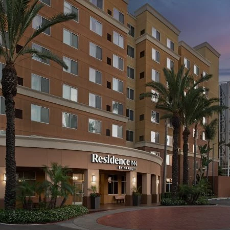 a building with palm trees