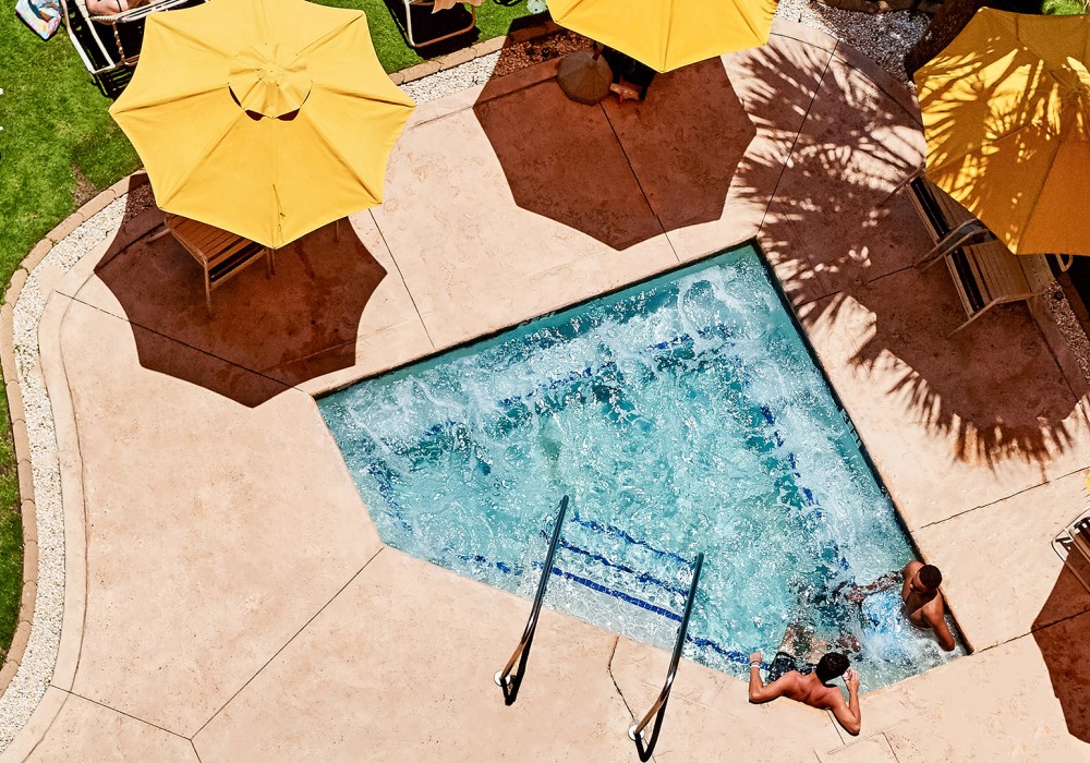 a group of people in a pool