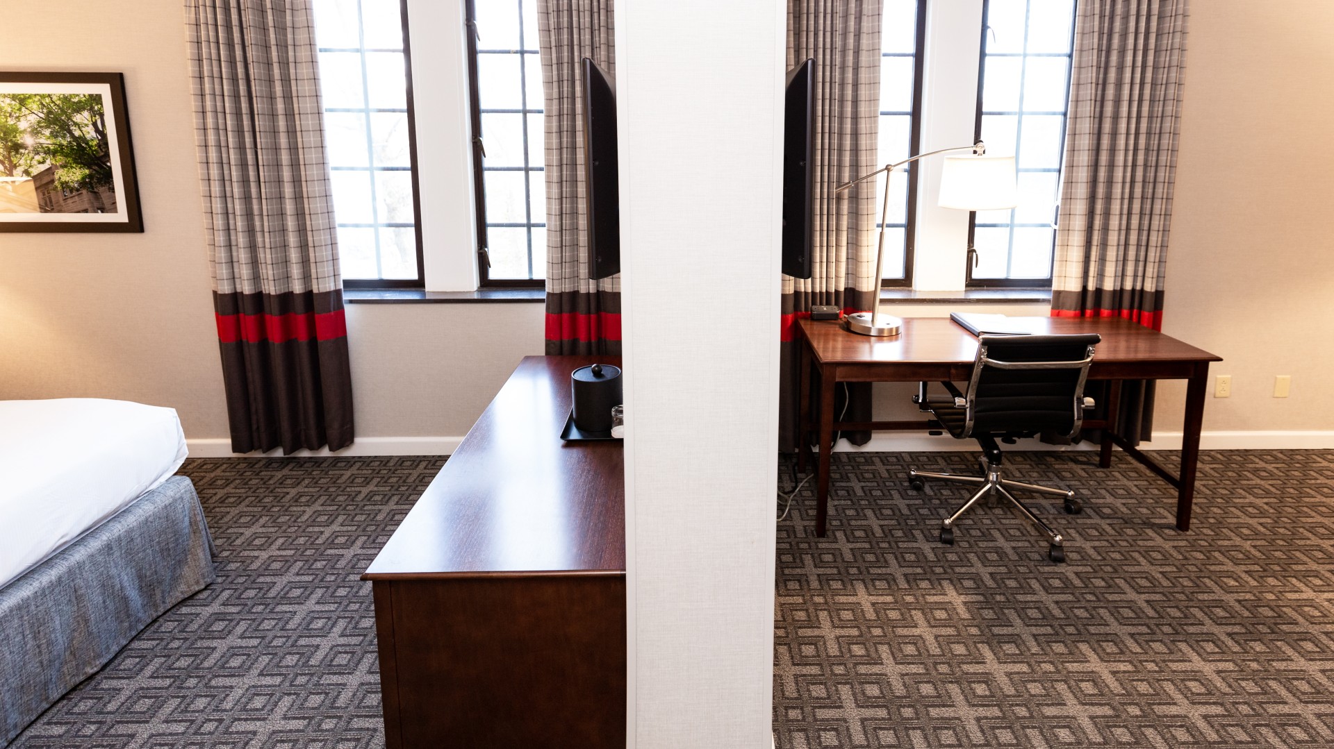 a room with a desk and a chair