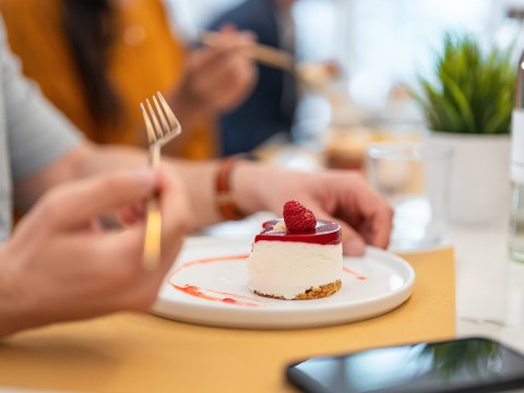 a person eating a piece of cake