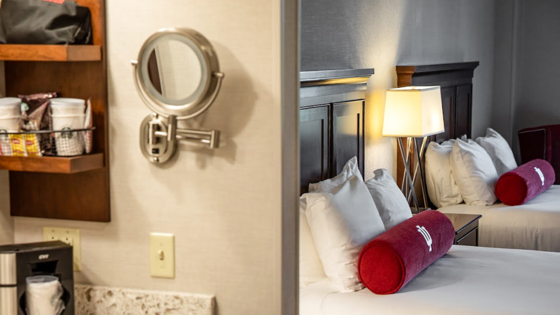 a round mirror on a wall