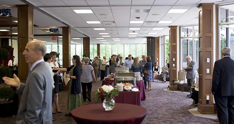 a group of people at a buffet