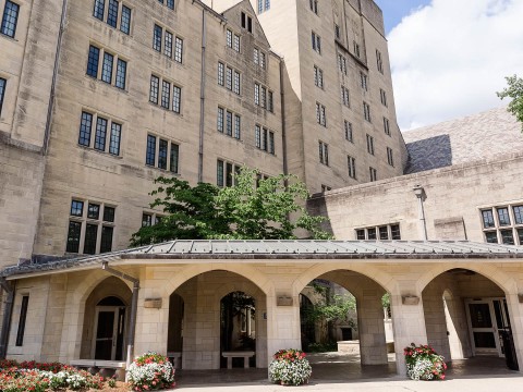 a building with a stone structure