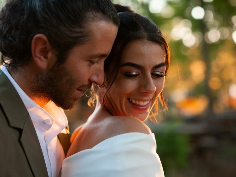 a man and woman hugging