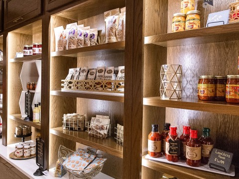 shelves with food on it