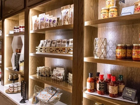 shelves with food on it