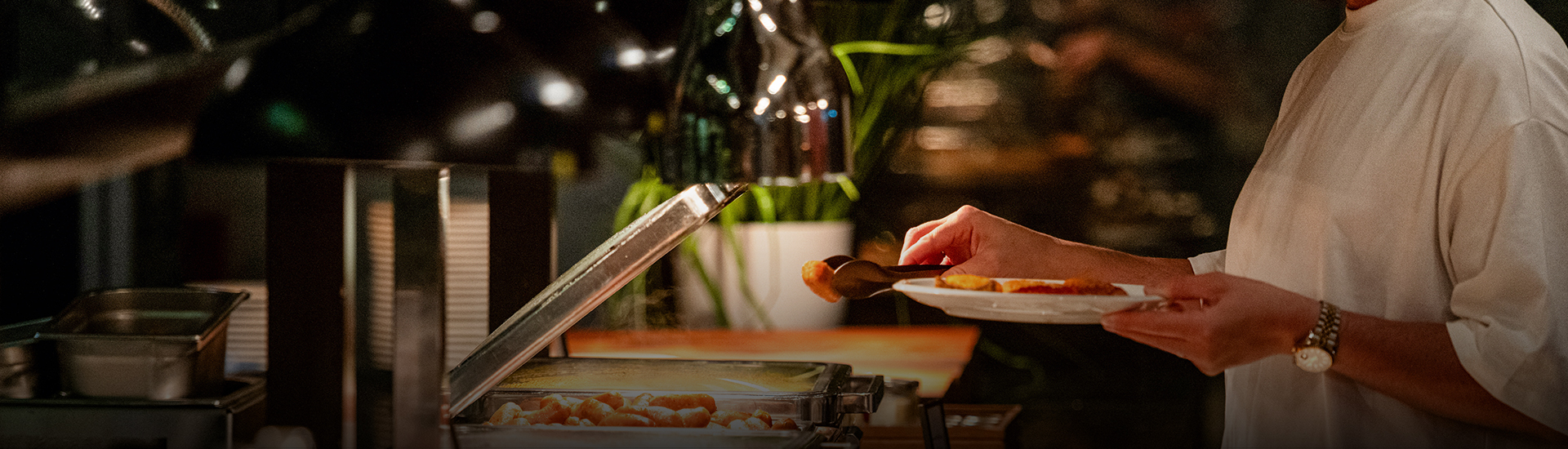 a person holding a plate with food on it