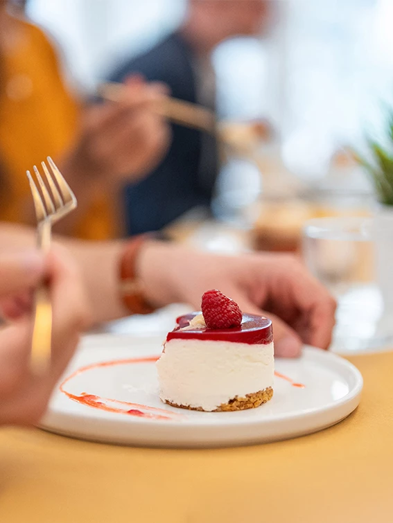 a person eating a dessert