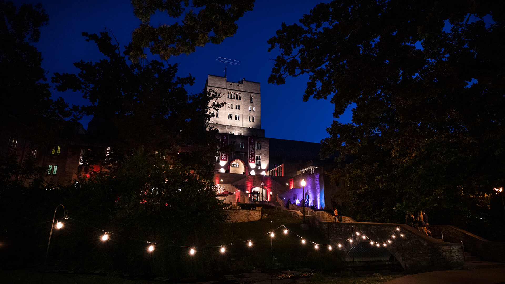 a building with lights at night