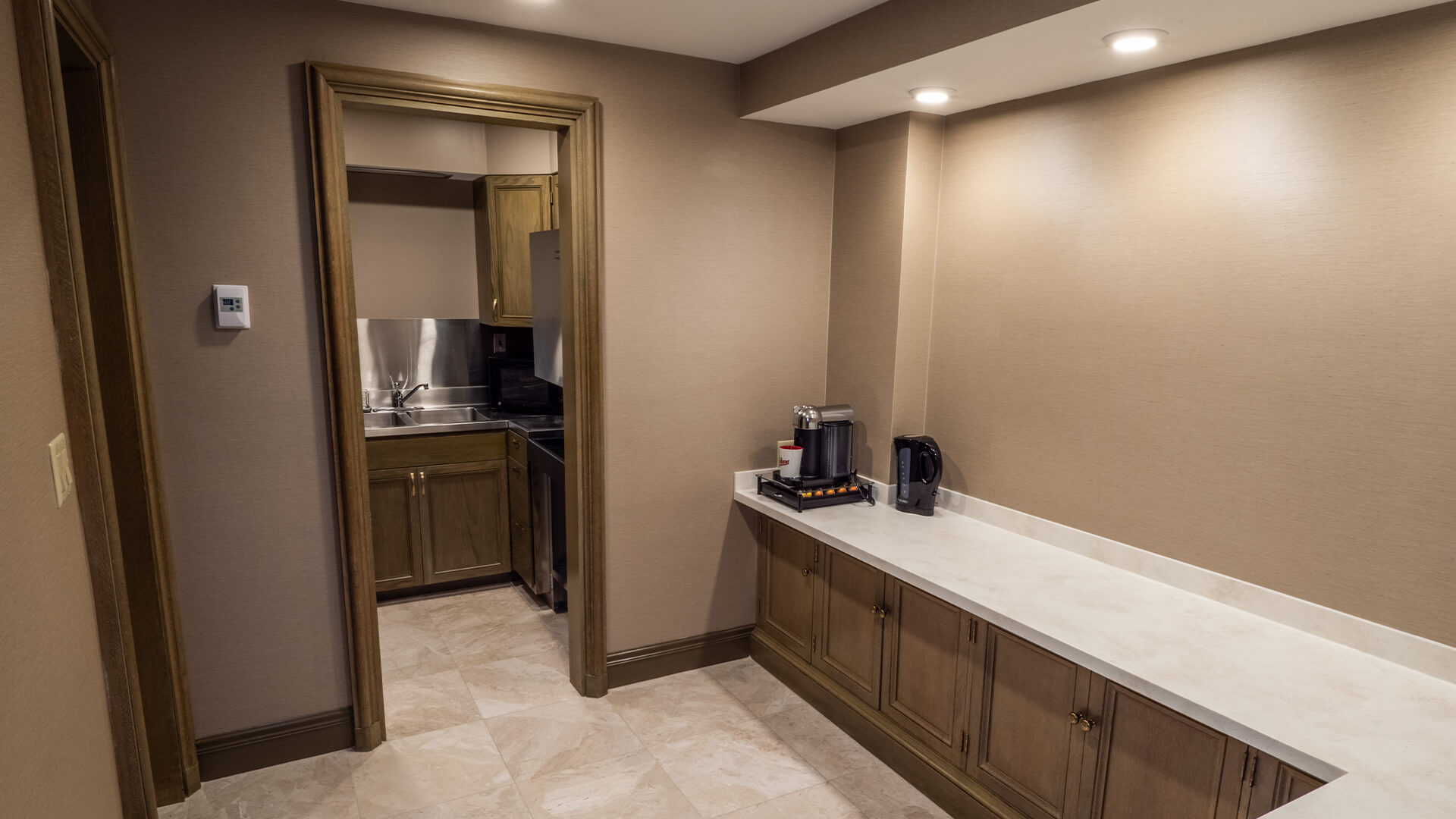 a kitchen with a sink and a countertop