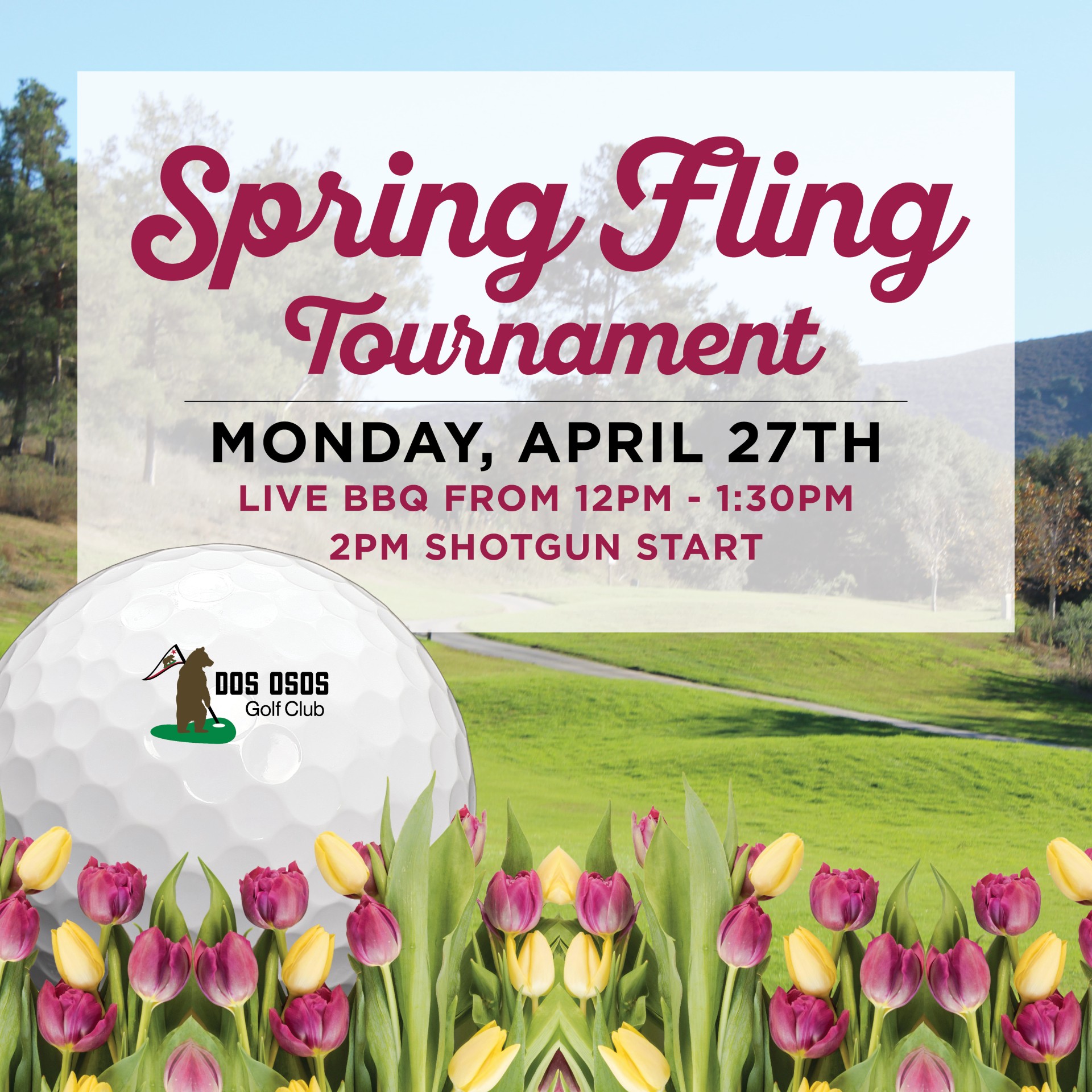 a golf ball in a field of tulips