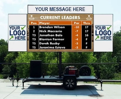 a large billboard with a golf cart and a golf cart