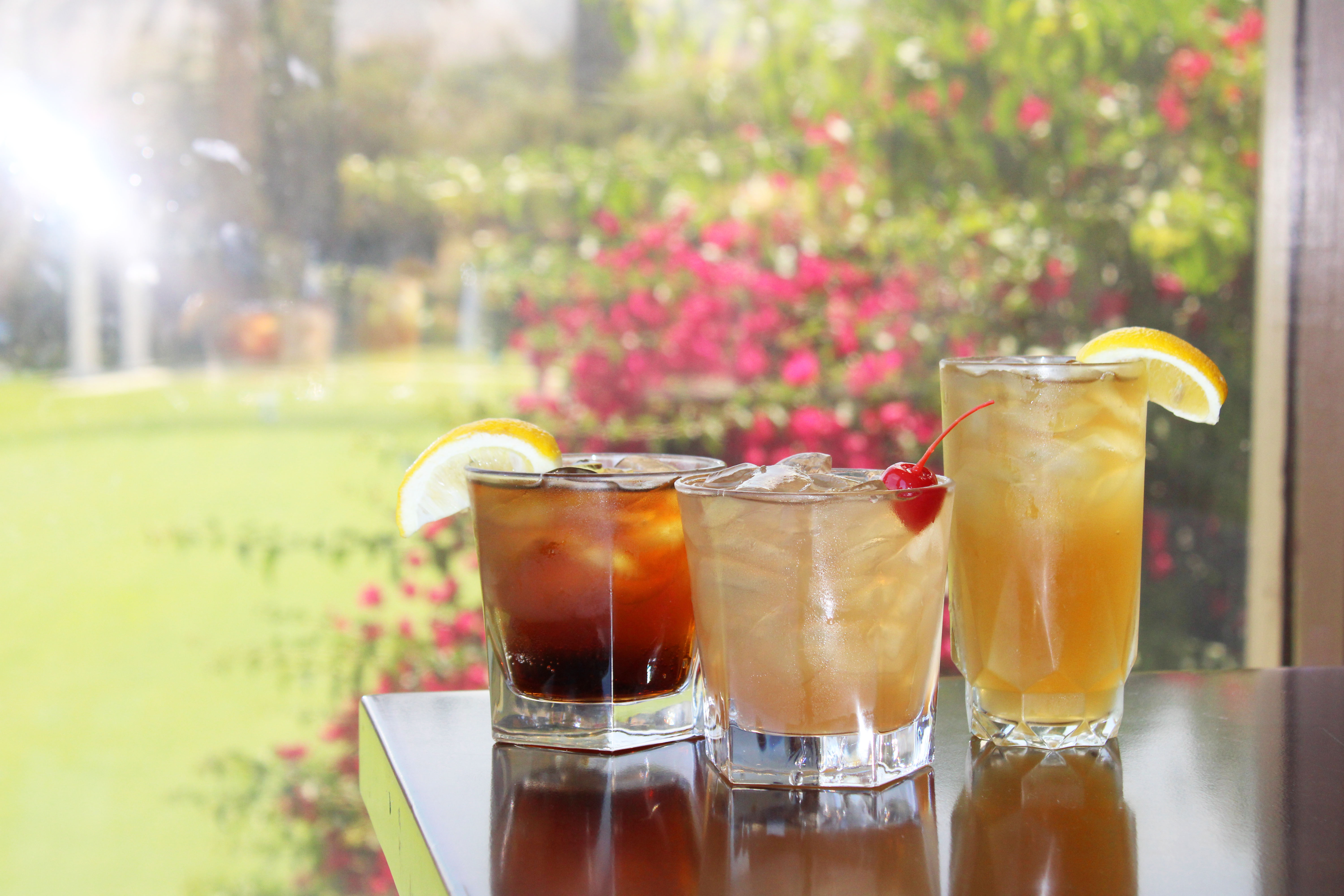 a group of drinks on a table