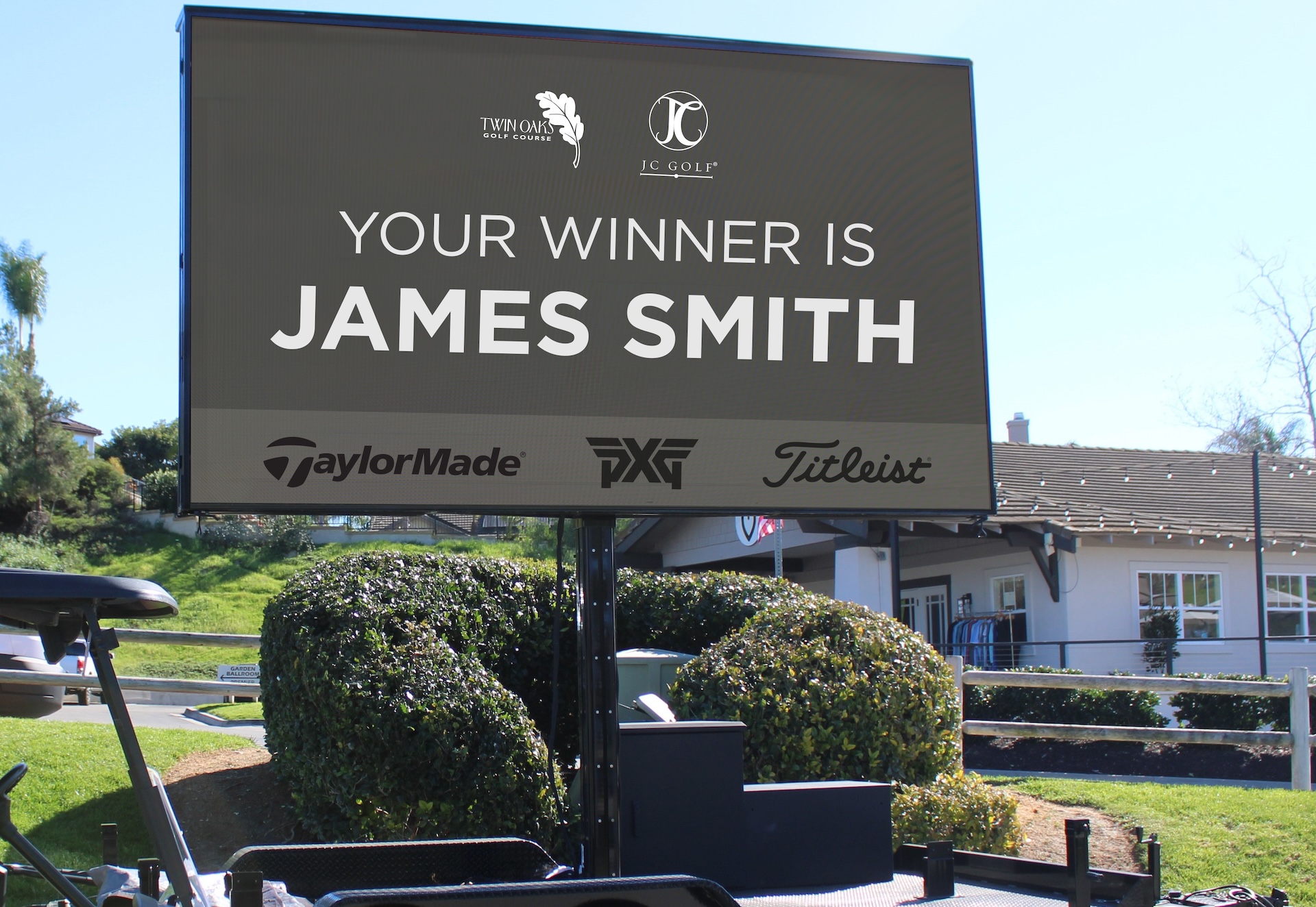 a sign with a white text on it