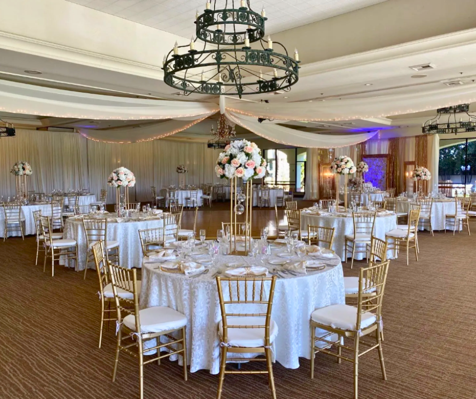 a large room with tables and chairs