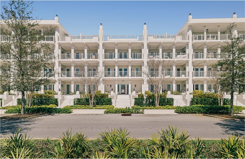 a white building with many balconies