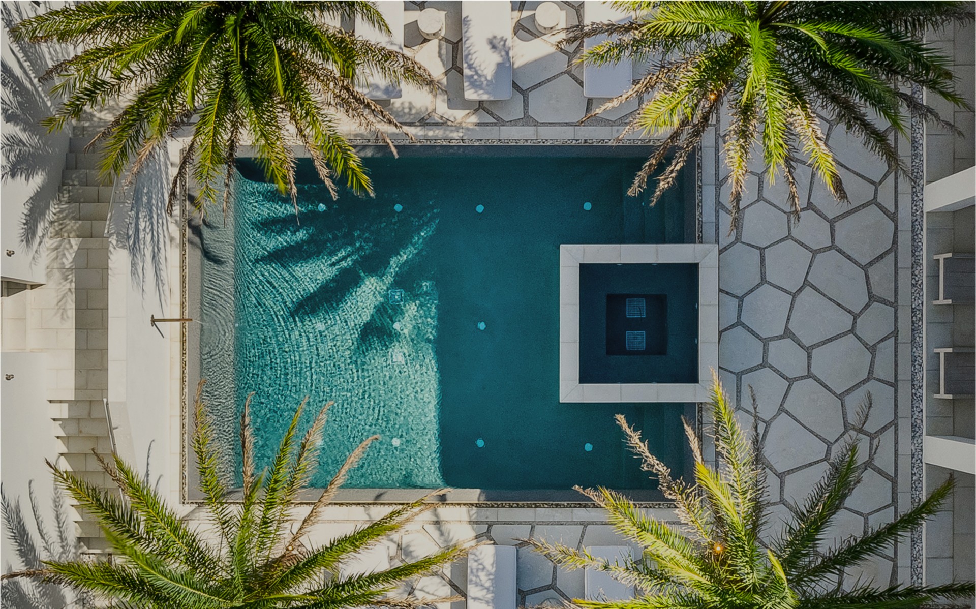 a pool with palm trees