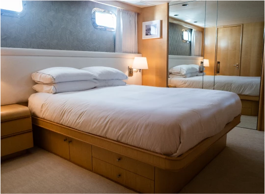 a hotel room with two beds