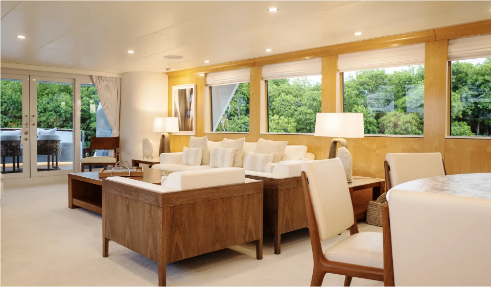 a large room with a large table and chairs