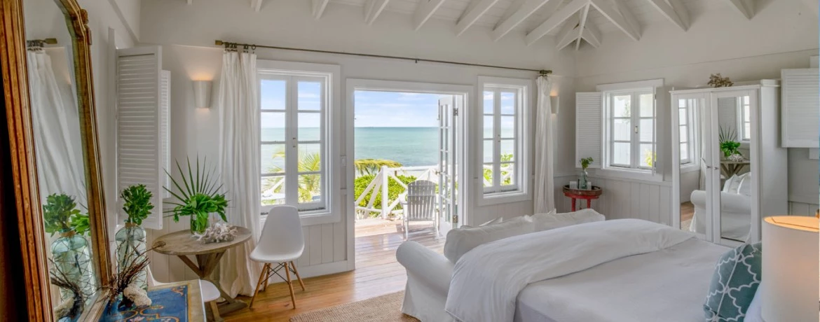 a bedroom with a large bed and a large window