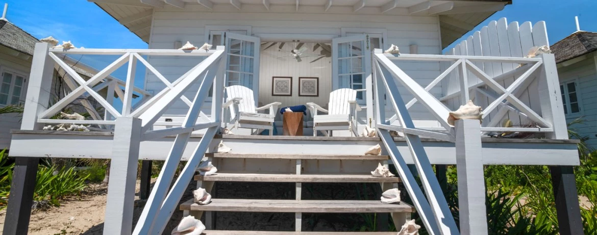a white house with a porch
