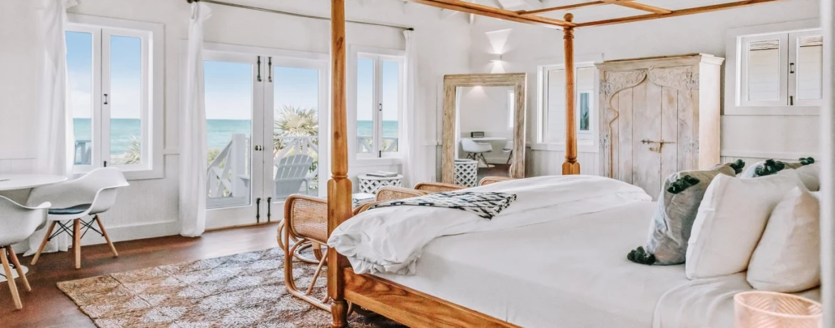 a bedroom with a large bed