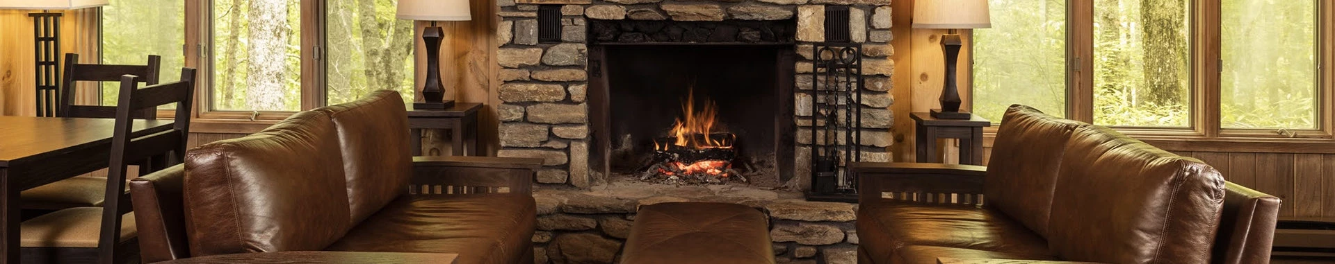 living room with comfy sofas and a fire place