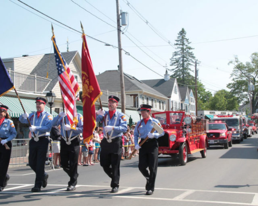 a group of people marching in a parade