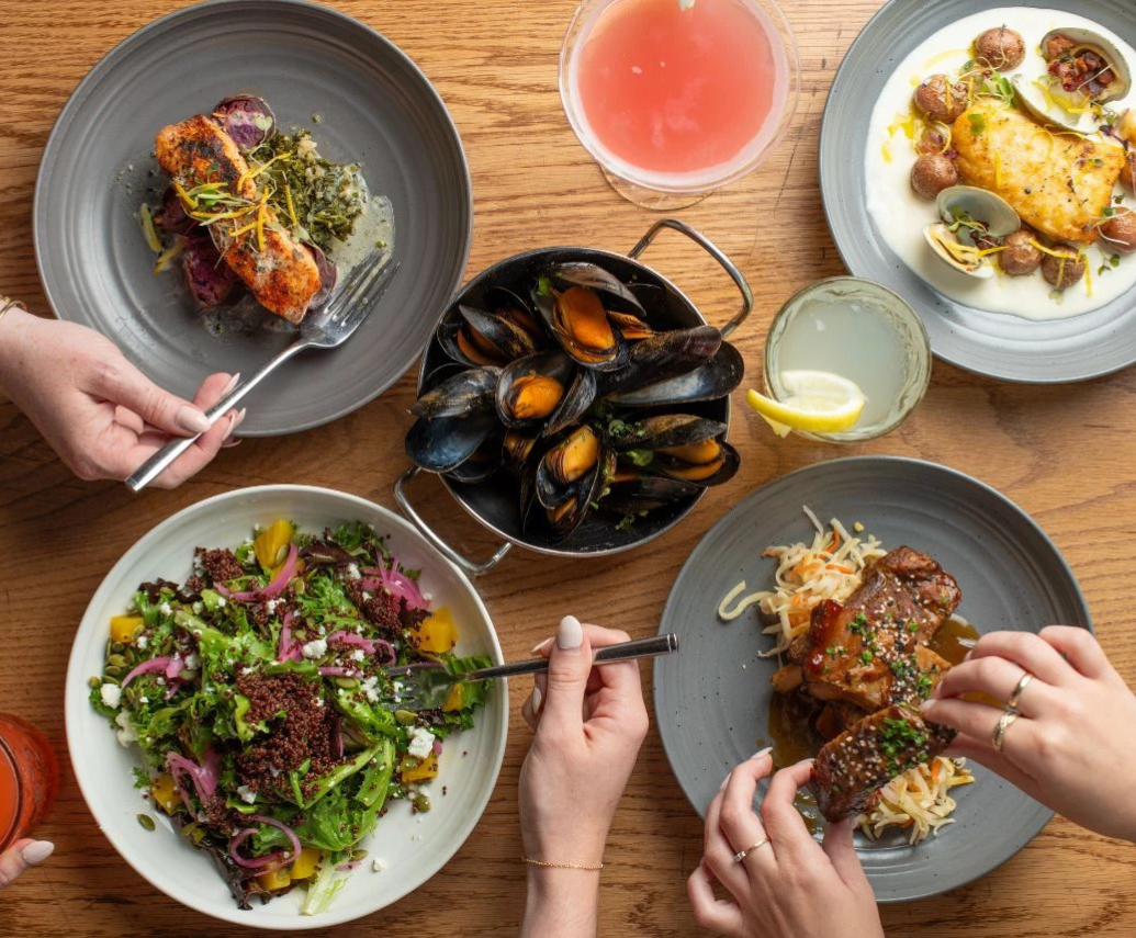a table with plates of food