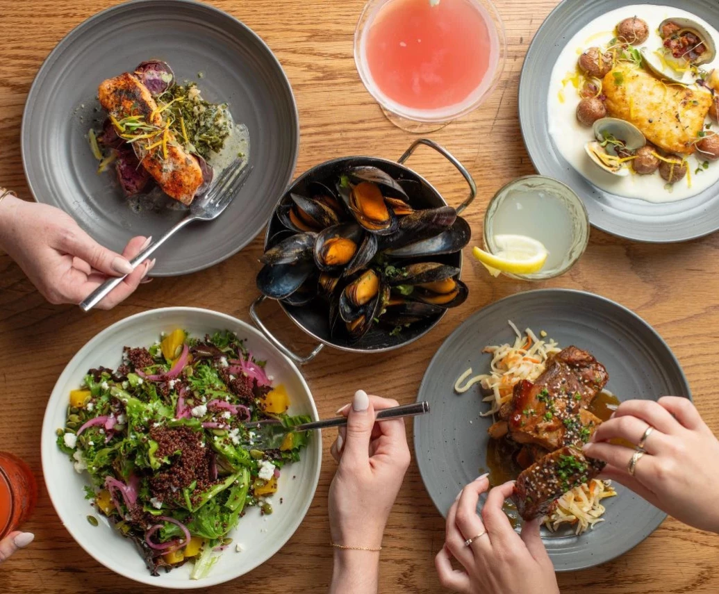a table with plates of food