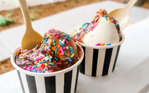two cups of ice cream with rainbow sprinkles